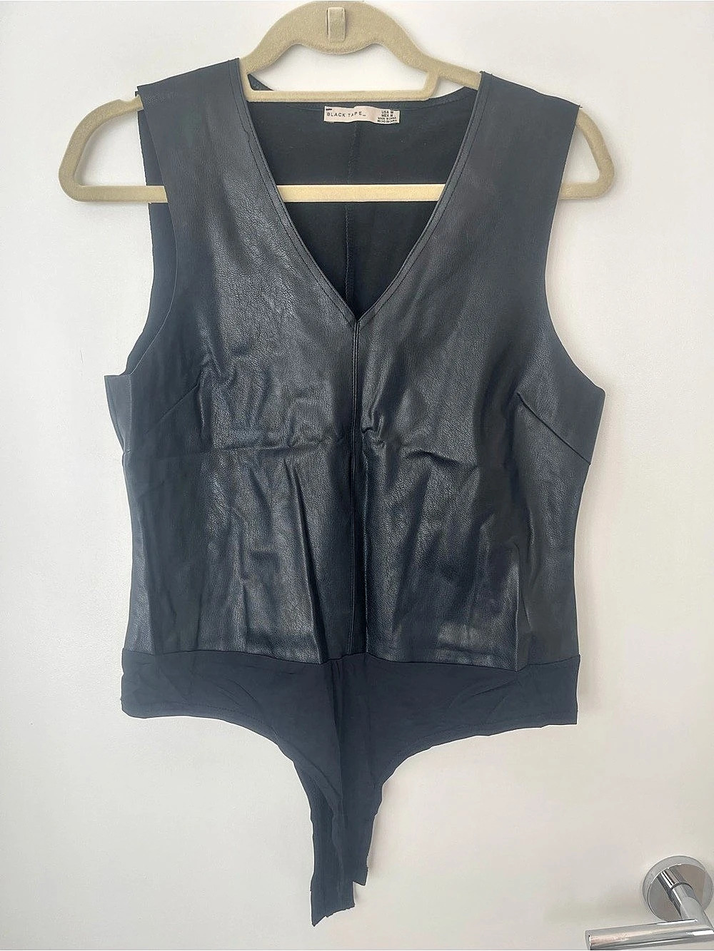Black Tape Black Leather-Look Bodysuit